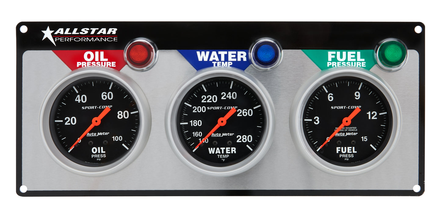 Allstar Performance 3 Gauge Panel A/M OP/WT/FP Sport-Comp MPN ALL80113