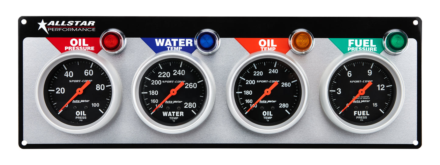 Allstar Performance 4 Gauge Panel A/M OP/WT/OT/FP Sport-Comp MPN ALL80114