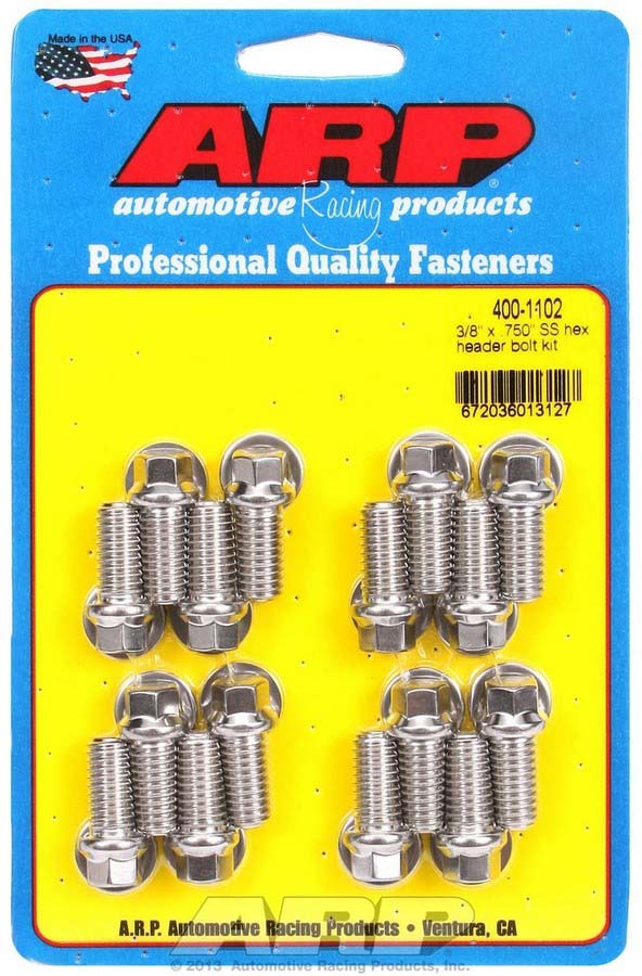 Arp S/S Header Bolt Kit - 3/8 x .750 UHL (16) MPN ARP400-1102 For Ford, Chevy