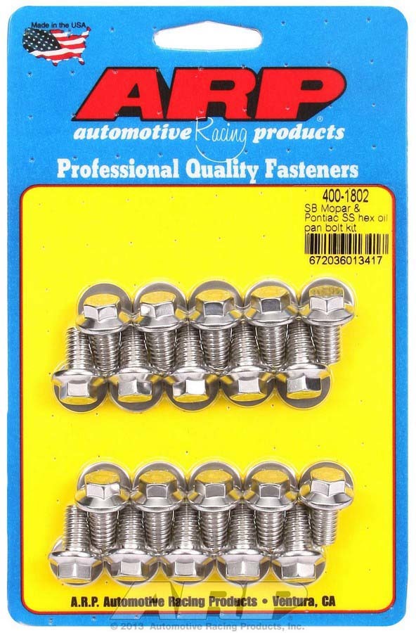 Arp Oil Pan Bolt Kit 6pt SS SBM & Pontiac V8 MPN ARP400-1802 For Pontiac, Mopar