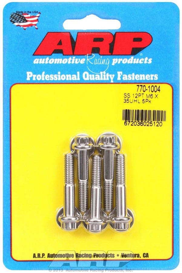 Arp S/S Bolt Kit - 12pt. (5) 6mm x 1.00 x 35 MPN ARP770-1004 For Universal use