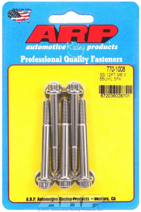 Arp S/S Bolt Kit - 12pt. (5) 6mm x 1.00 x 55mm MPN ARP770-1008 For Universal use
