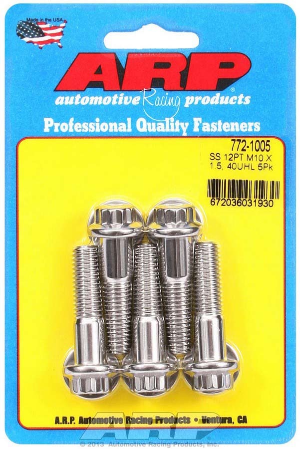 Arp S/S Bolt Kit - 12pt. (5) 10mm x 1.5 x 40mm MPN ARP772-1005 For Universal use