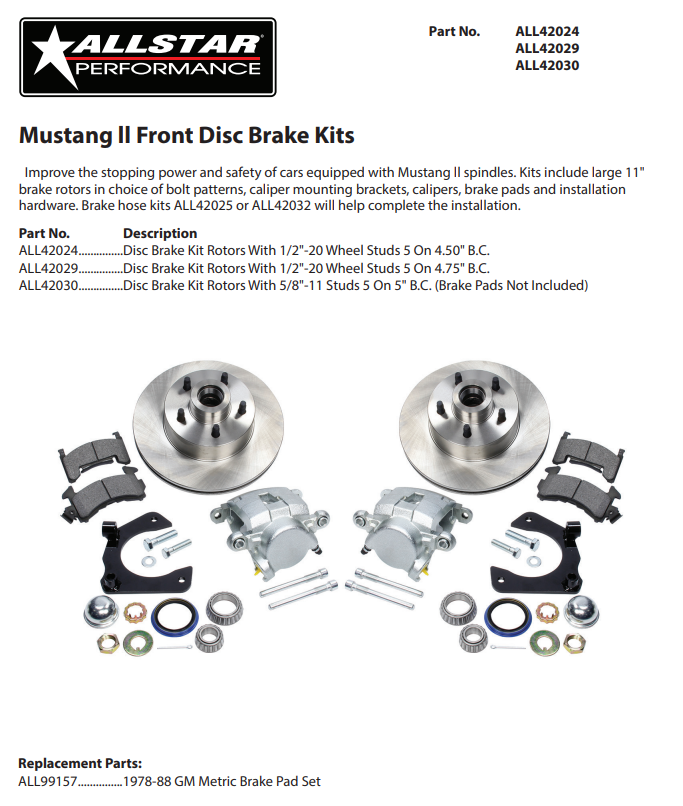 Allstar Performance Disc Brake Kit Mustang II 5 on 4.5in BC ALL42024