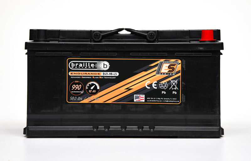 Braille Auto Battery 49-H8-L5 Endurance AGM Battery 990 CCA BRBB49-H8-L5