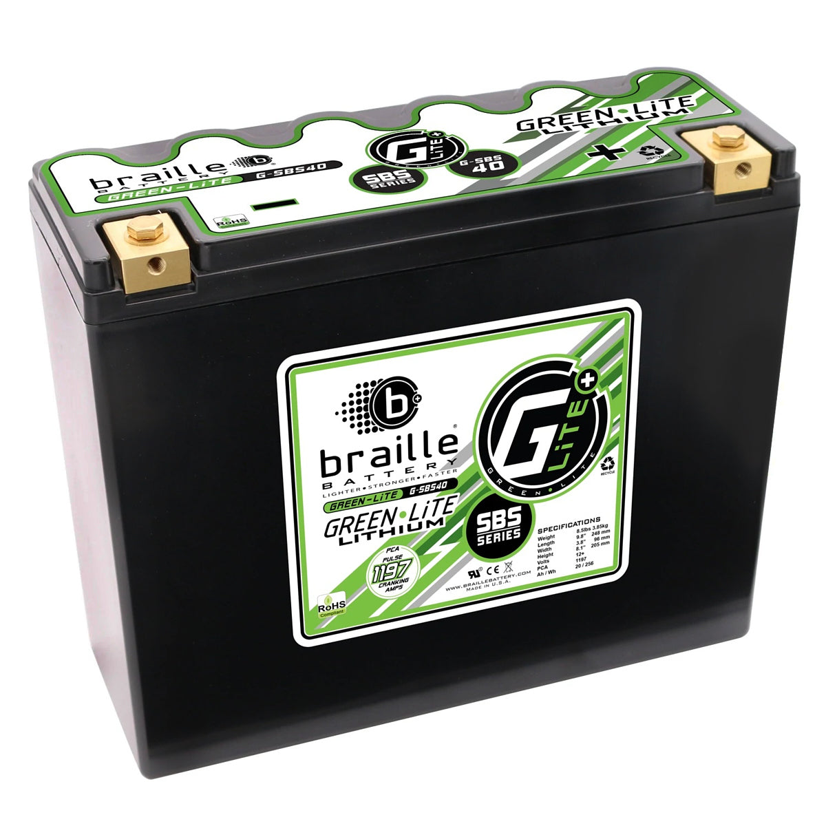 Braille Auto Battery Green-Lite Lithium G-SBC40 Battery 1197 Amp MPN BRBG-SBS40