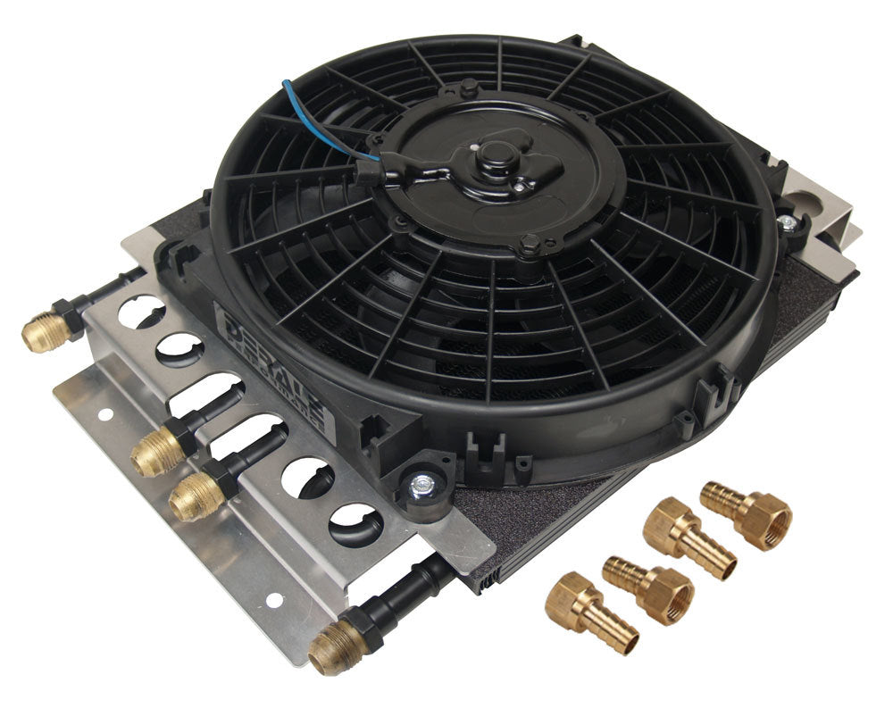 Derale Dual Circuit Oil Cooler w/Fan 8an 4 & 4 Pass 15220
