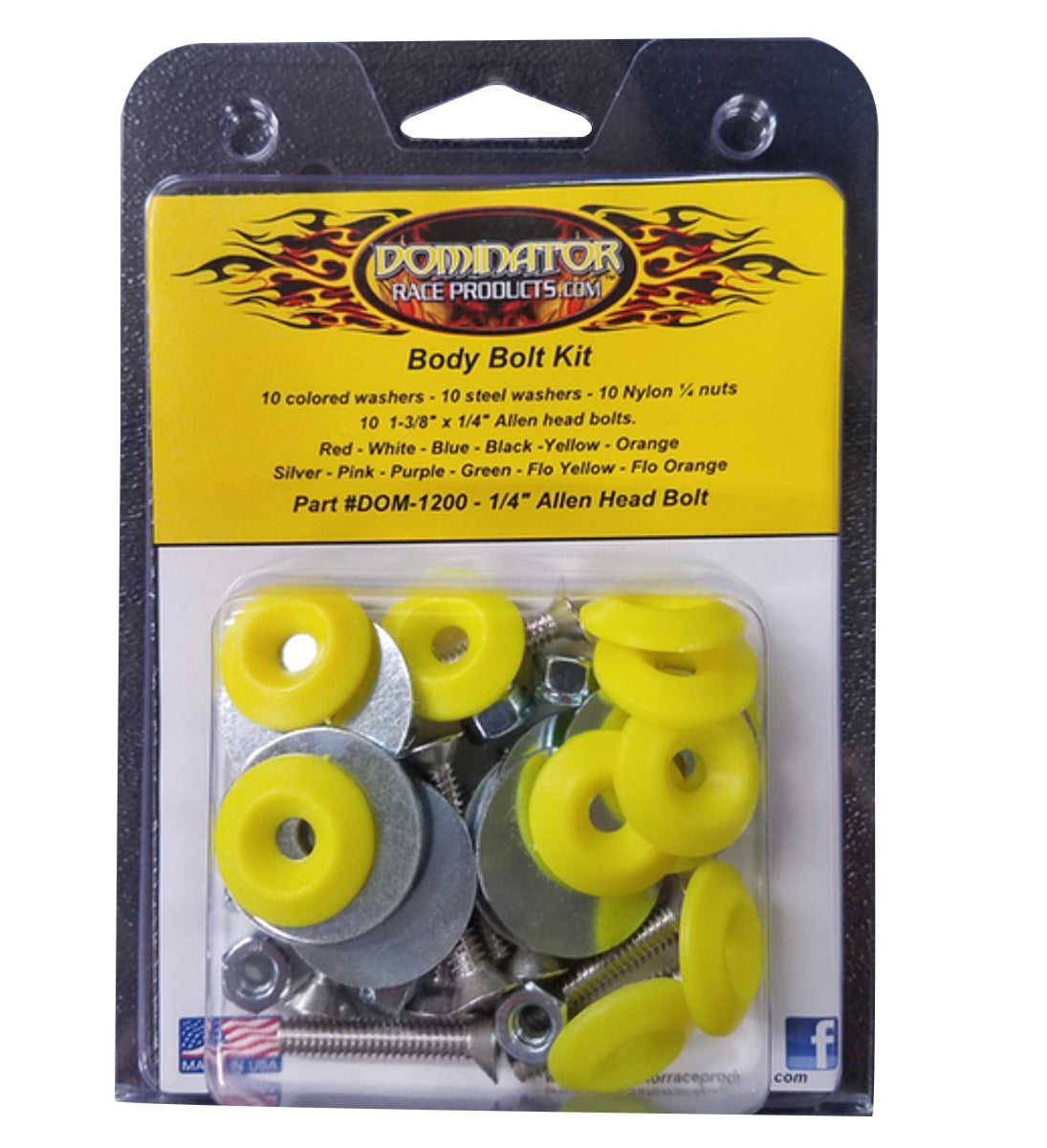 Dominator Race Products Body Bolt Kit Flou Yellow Allen Head DOM1200-A-FLO-YE