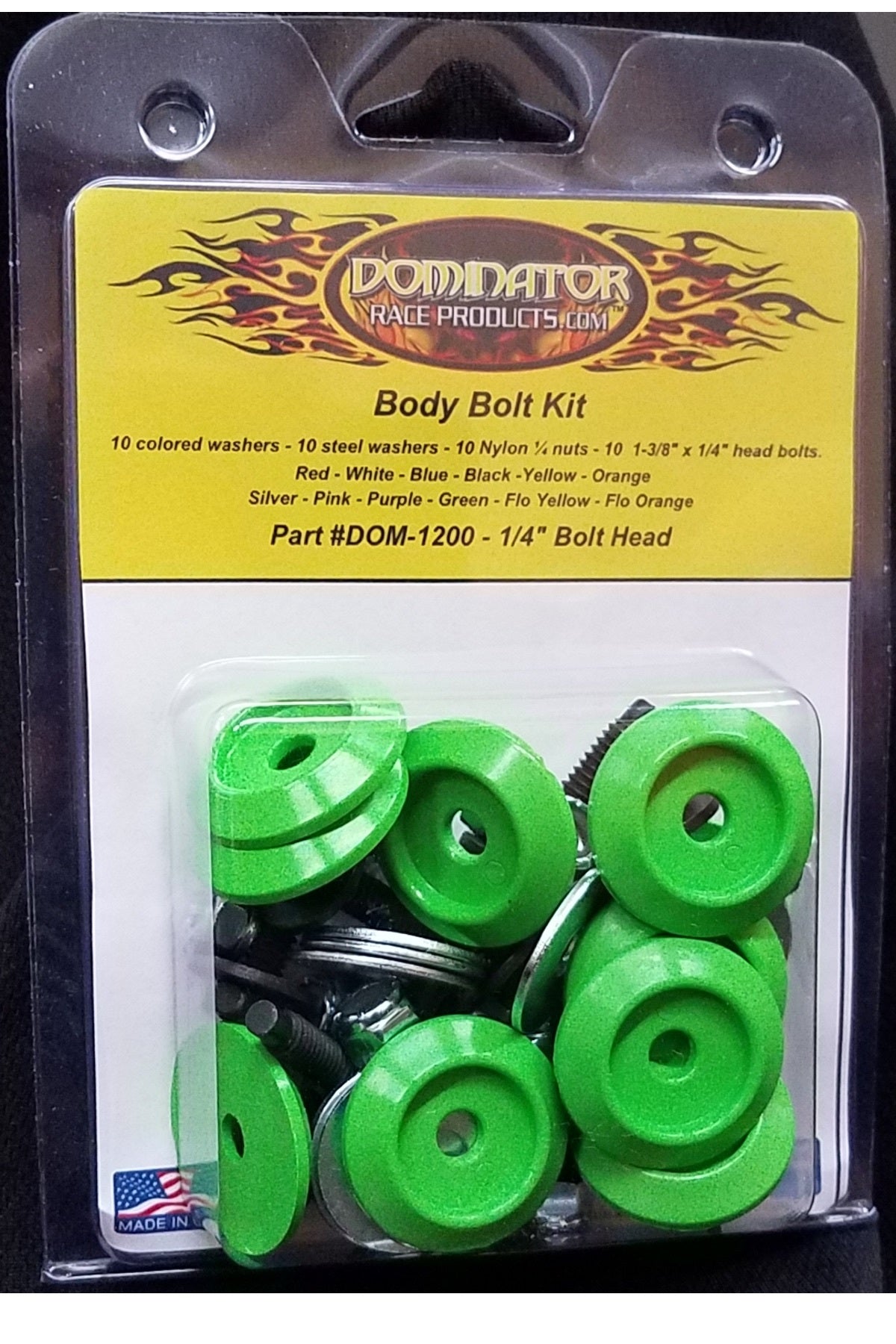 Dominator Race Products Body Bolt Washer 1pc Ext. Green 1200-B-XG