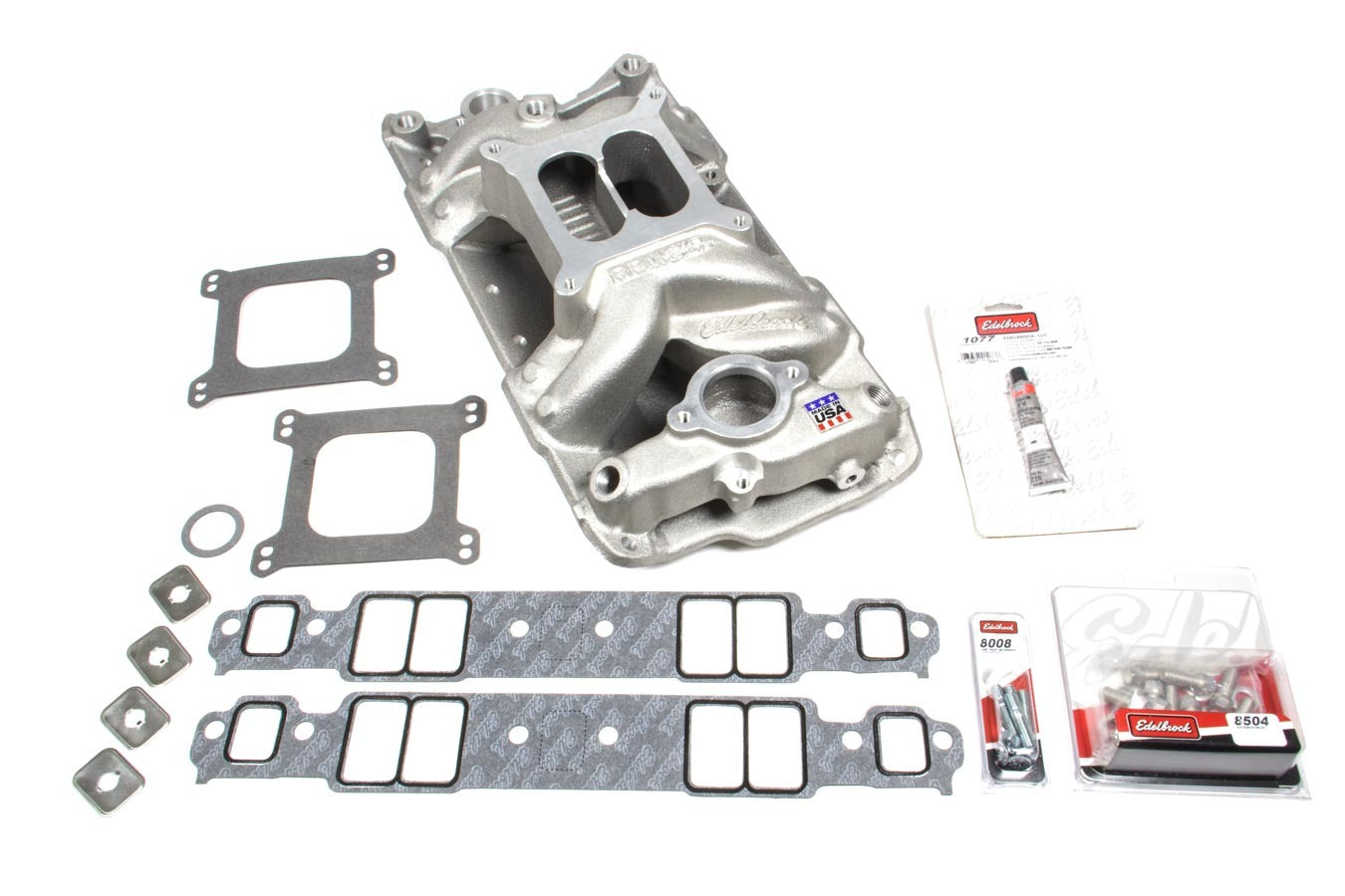 Edelbrock SBC 7501 Intake Manifold & Installation Kit MPN EDE2042 For Chevy