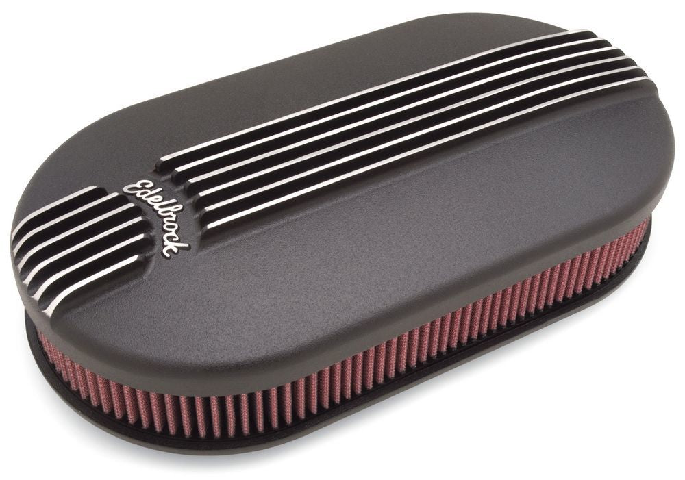 Edelbrock Billet Alum. Dual Carb A/C - Large Oval- Black 41193
