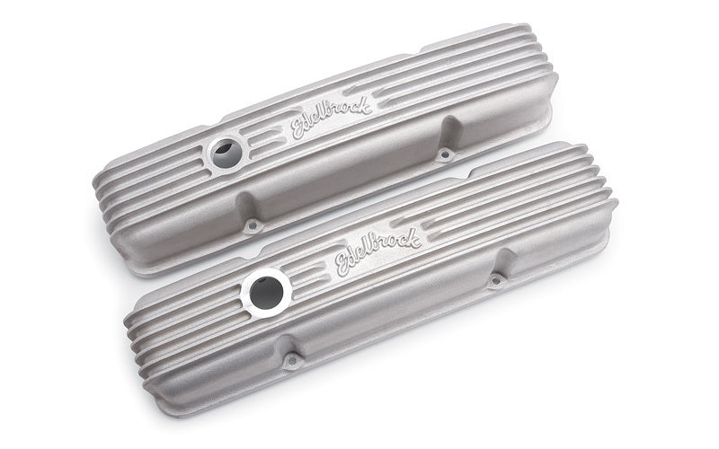 Edelbrock Valve Cover Kit Classic Finned SBC 59-86 MPN EDE41449 For Chevy