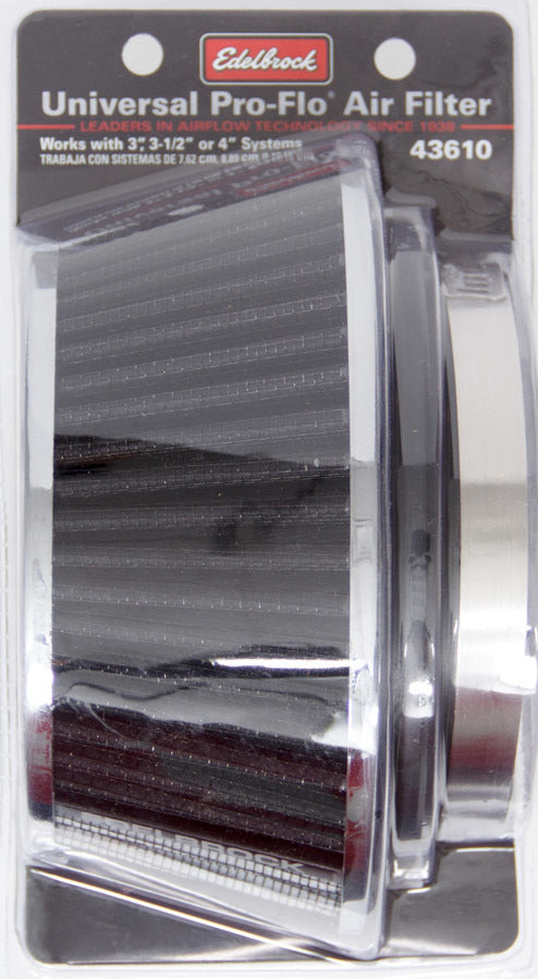 Edelbrock Pro-Flo Air Filter Cone 3.70 Tall Black/Chrome MPN EDE43610 For Universal use