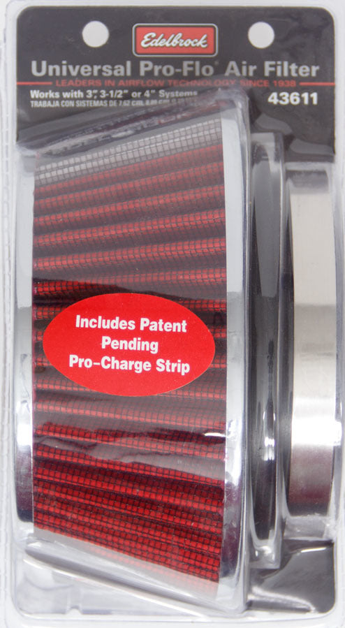 Edelbrock Pro-Flo Air Filter Cone 3.70 Tall Red/Chrome MPN EDE43611 For Universal use