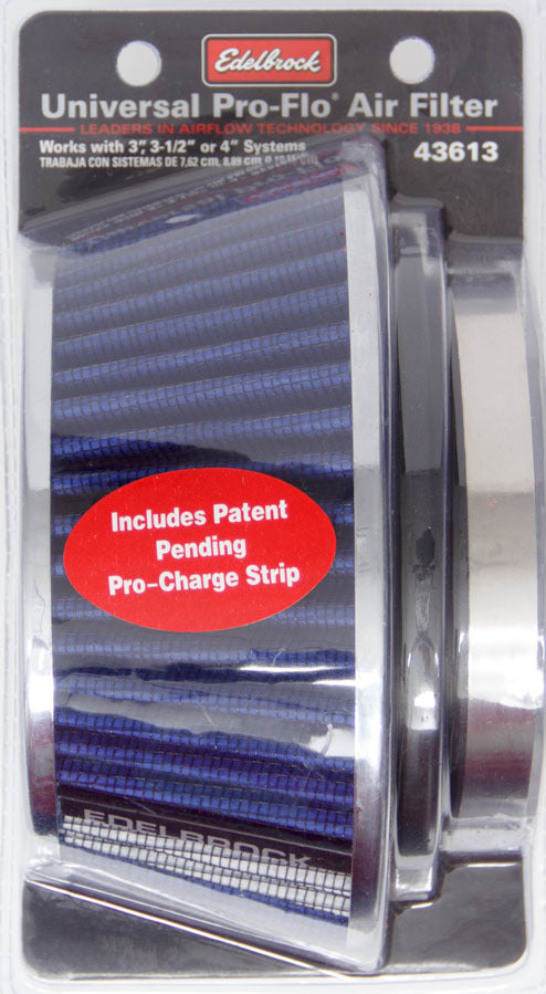 Edelbrock Pro-Flo Air Filter Cone 3.70 Tall Blue/Chrome MPN EDE43613 For Universal use