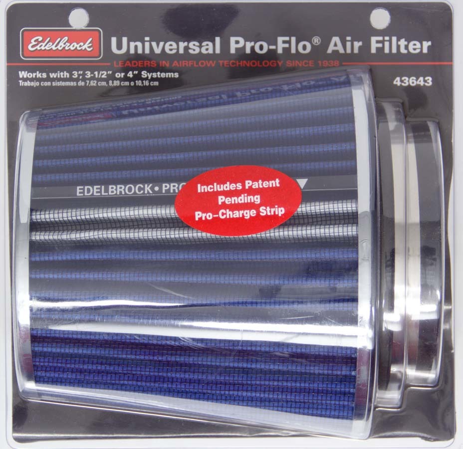 Edelbrock Pro-Flo Air Filter Cone 6.70 Tall Blue/Chrome MPN EDE43643 For Universal use