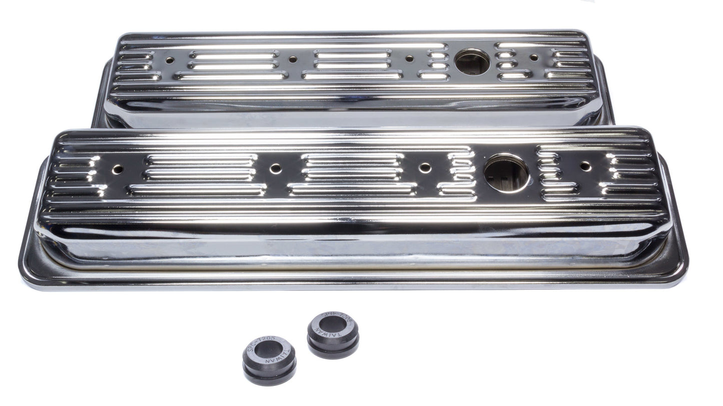 Edelbrock SBC Signature Series Valve Cove Set - Chrome MPN EDE4446 For Chevy