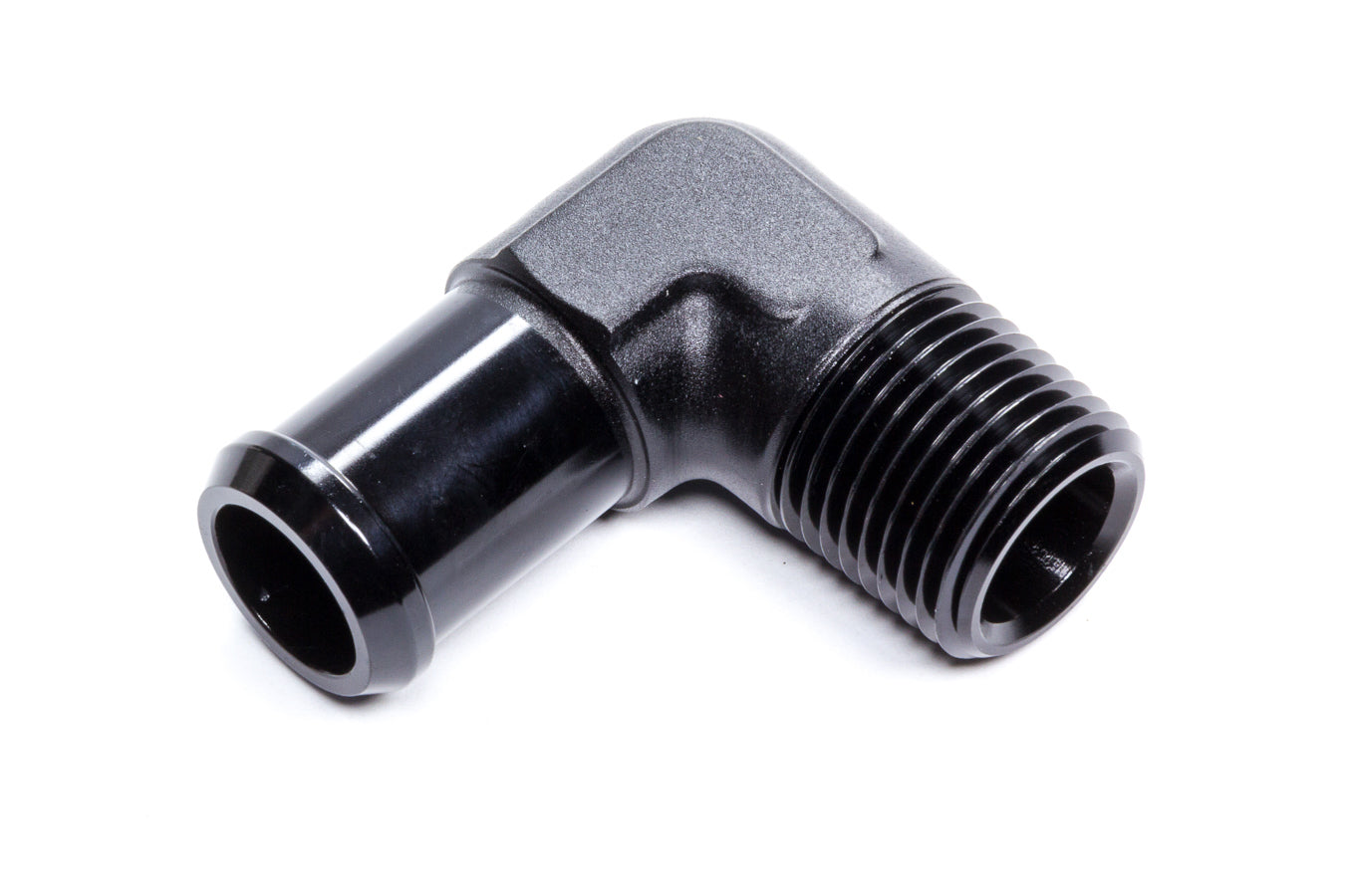 Edelbrock Hose End 90-deg 1/2npt to 3/4 Barb Black MPN EDE8165