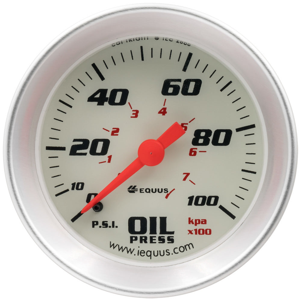 Equus 2.0 Dia Oil Pressure Gauge Silver 0-100psi MPN EQUE8244