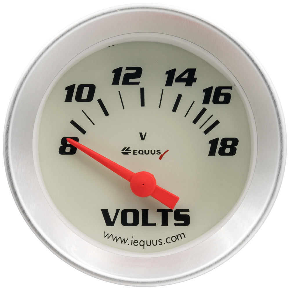 Equus 2.0 Dia Voltmeter Gauge Silver 8-18 Volts MPN EQUE8268