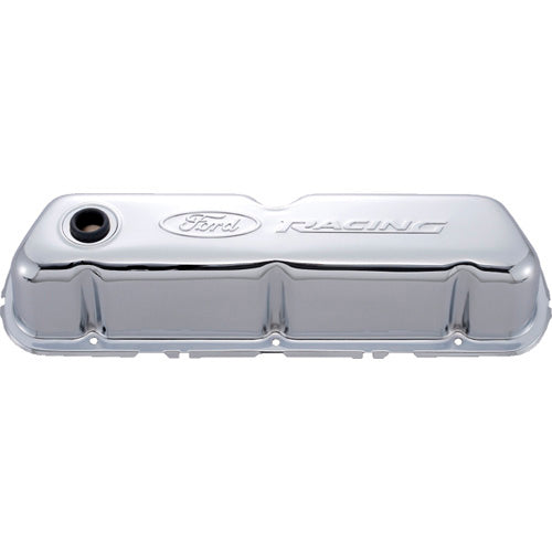 Ford Chrome Steel Valve Cover Set w/Ford Racing Logo MPN FRD302-070 For Ford