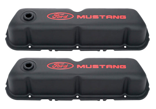 Ford Black Steel Valve Cover Set w/Mustang Logo MPN FRD302-101 For Ford Mustang