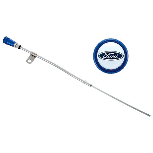 Ford Engine Oil Dipstick Assy Chrome w/Blue Alm Handle MPN FRD302-400 For Ford