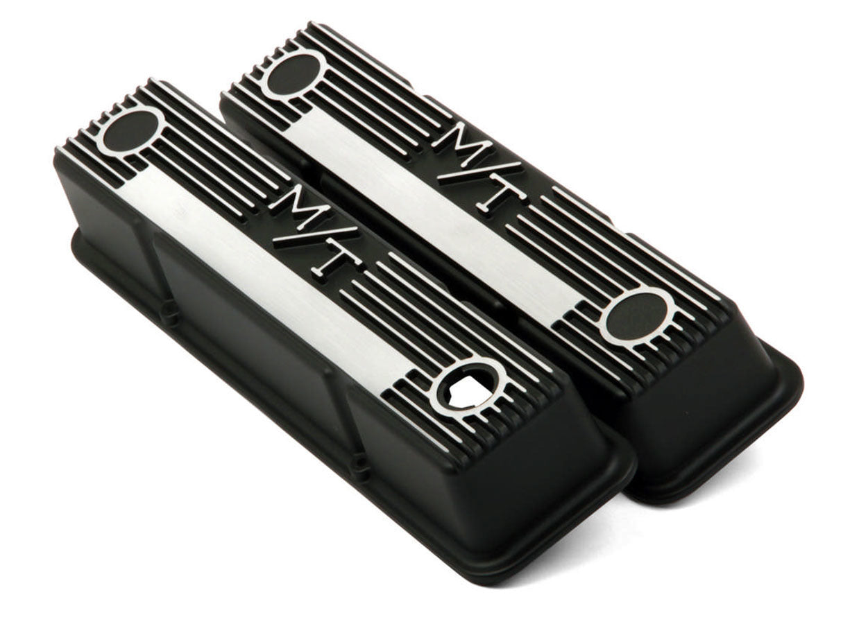 Holley SBC M/T Valve Cover Set - Black Krinkle MPN HLY241-83 For Chevy