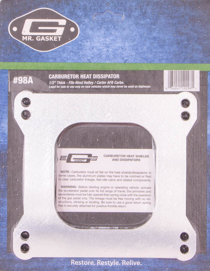 Mr. Gasket Carb. Dissipator 1/2in Thick- Open Center MPN MRG98A Ram, Pacer