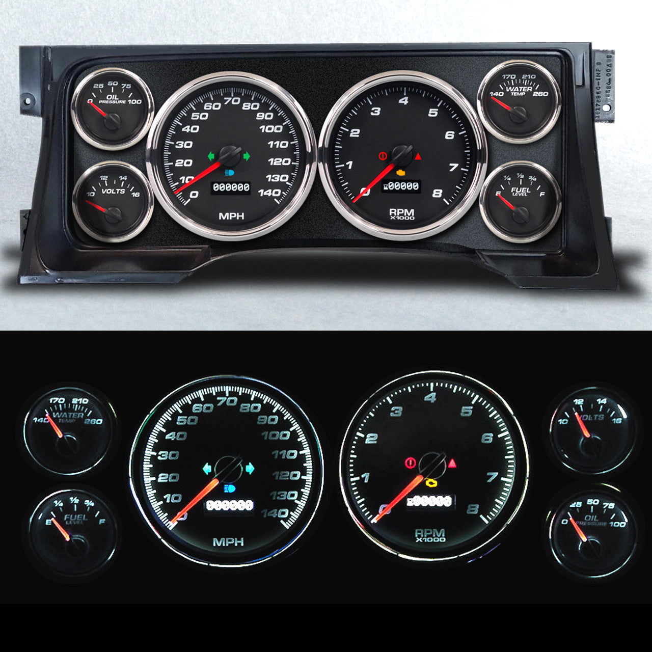 New Vintage USA Gauge Kit GM Truck 95-98 Performance Black NVG95101-01