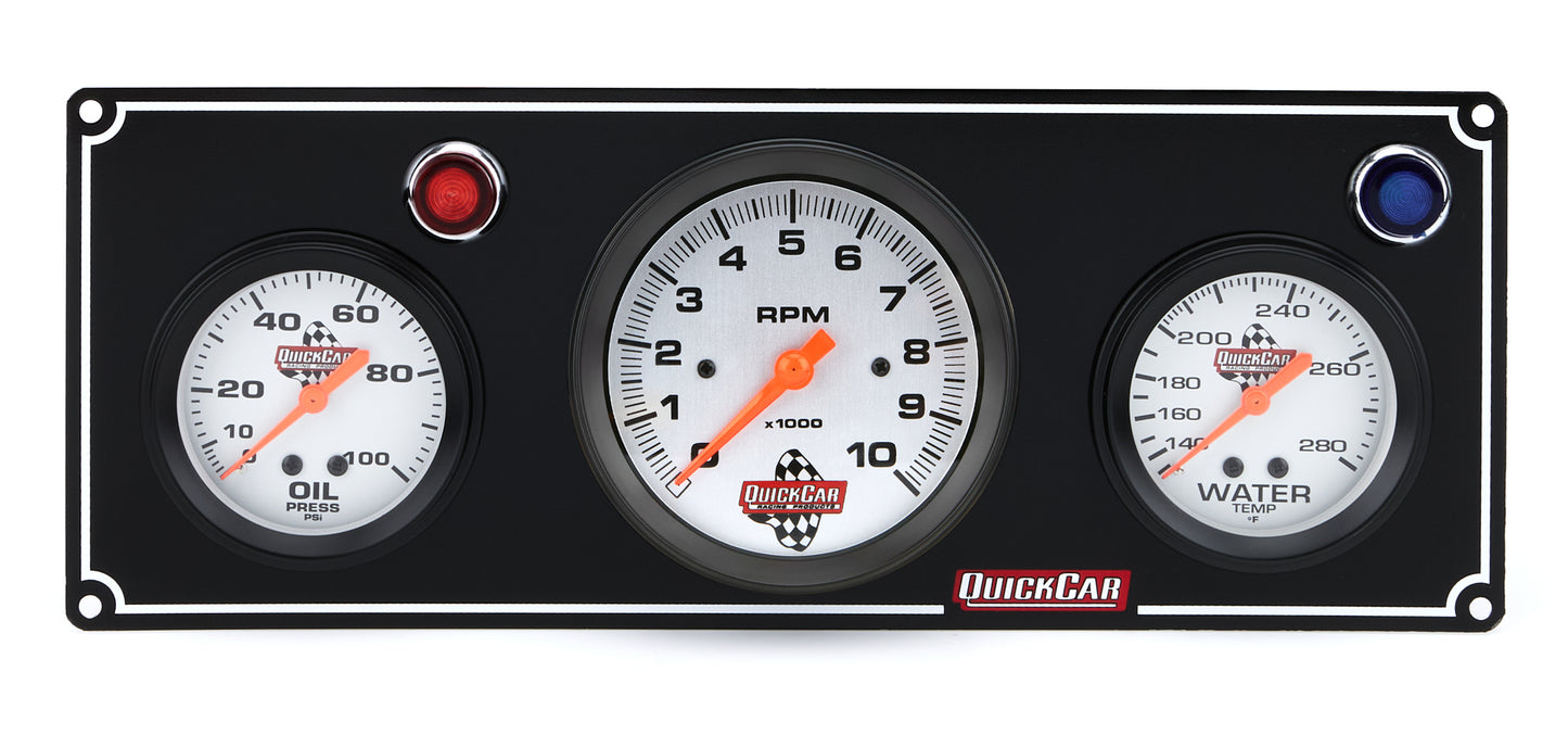 Quickcar Racing Products 2-1 Gauge Panel OP/WT w/ 3in Tach Black QRP61-67313