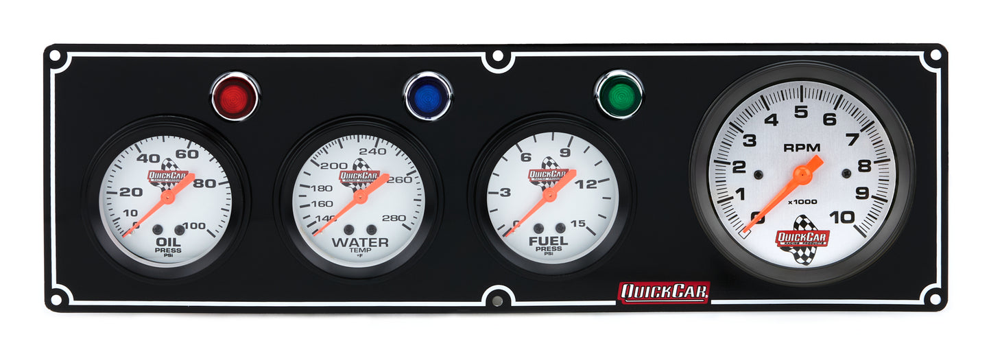 QUICKCAR RACING PRODUCTS 3-1 Gauge Panel OP/WT/FP w/3-3/8in Tach Black QRP61-67423