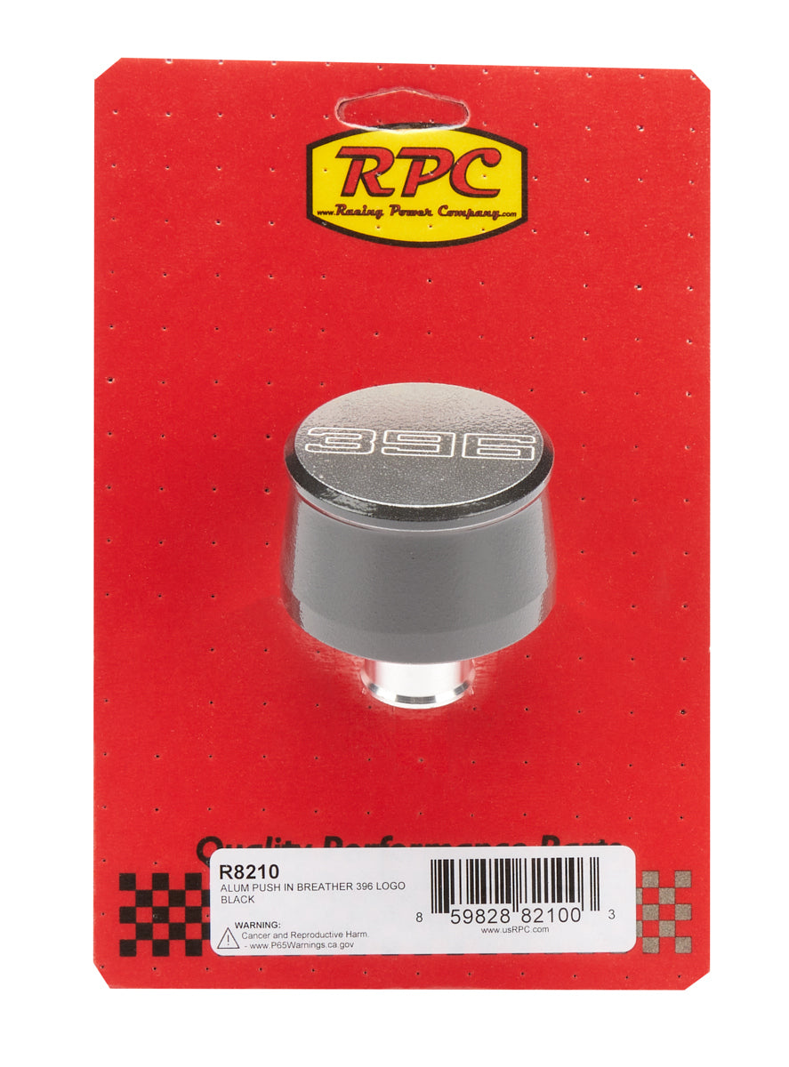 Racing Power Co-Packaged Valve Cover Breather 396 Logo Black Each MPN RPCR8210