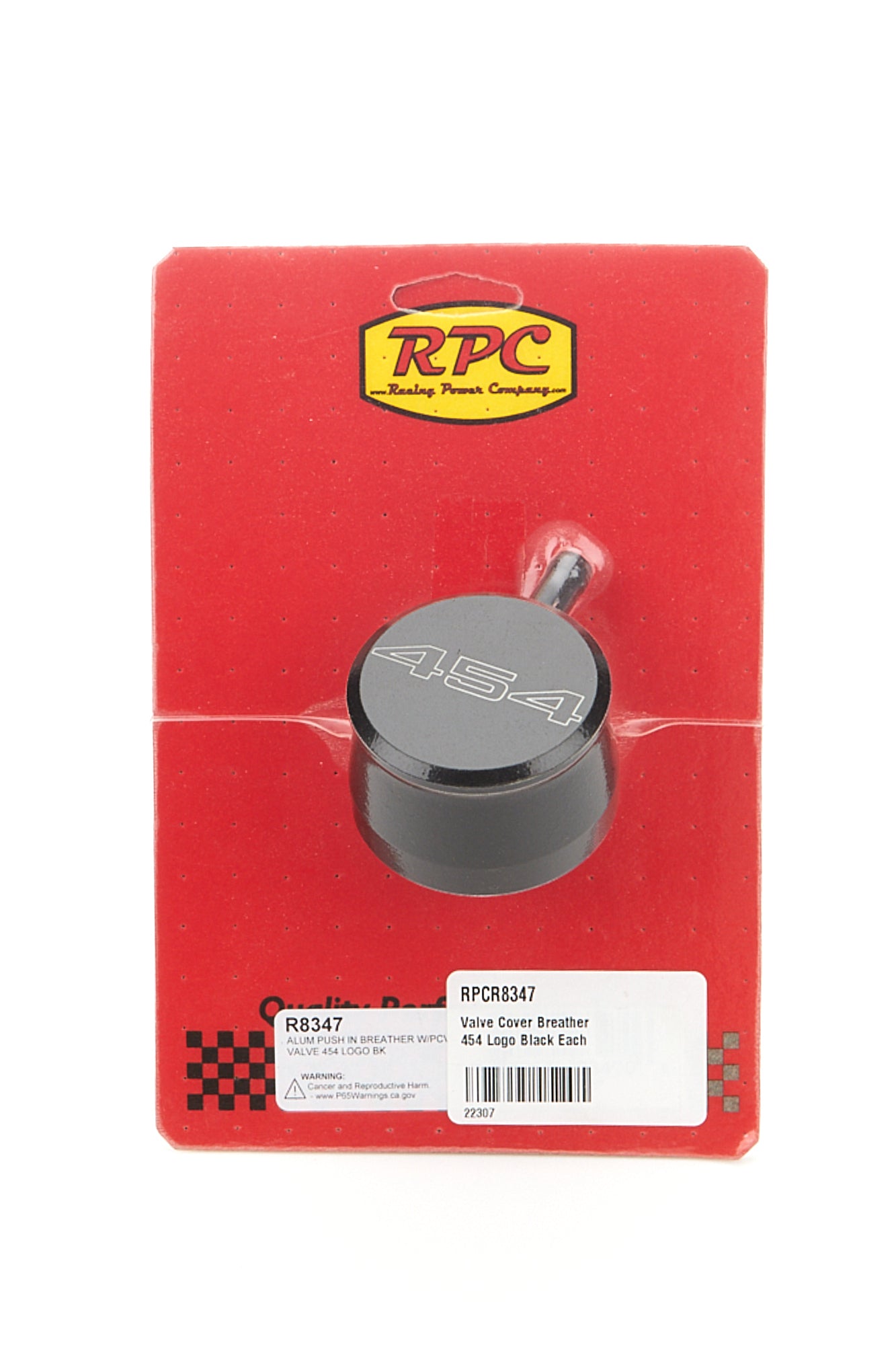 Racing Power Co-Packaged Valve Cover Breather 454 Logo Black Each MPN RPCR8347