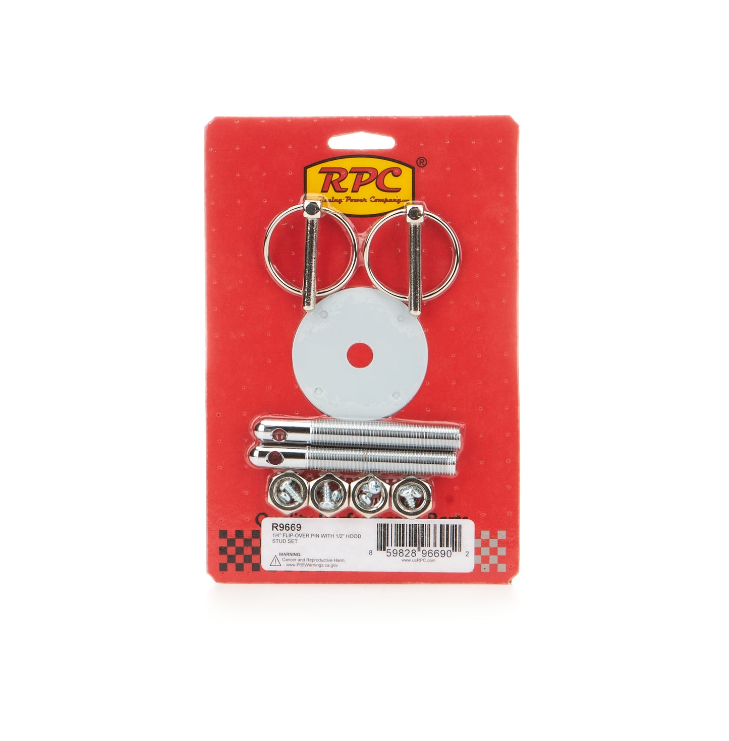 Racing Power Co-Packaged 1/4in Flip-Over Pin With 1/2in Hood Stud Set RPCR9669