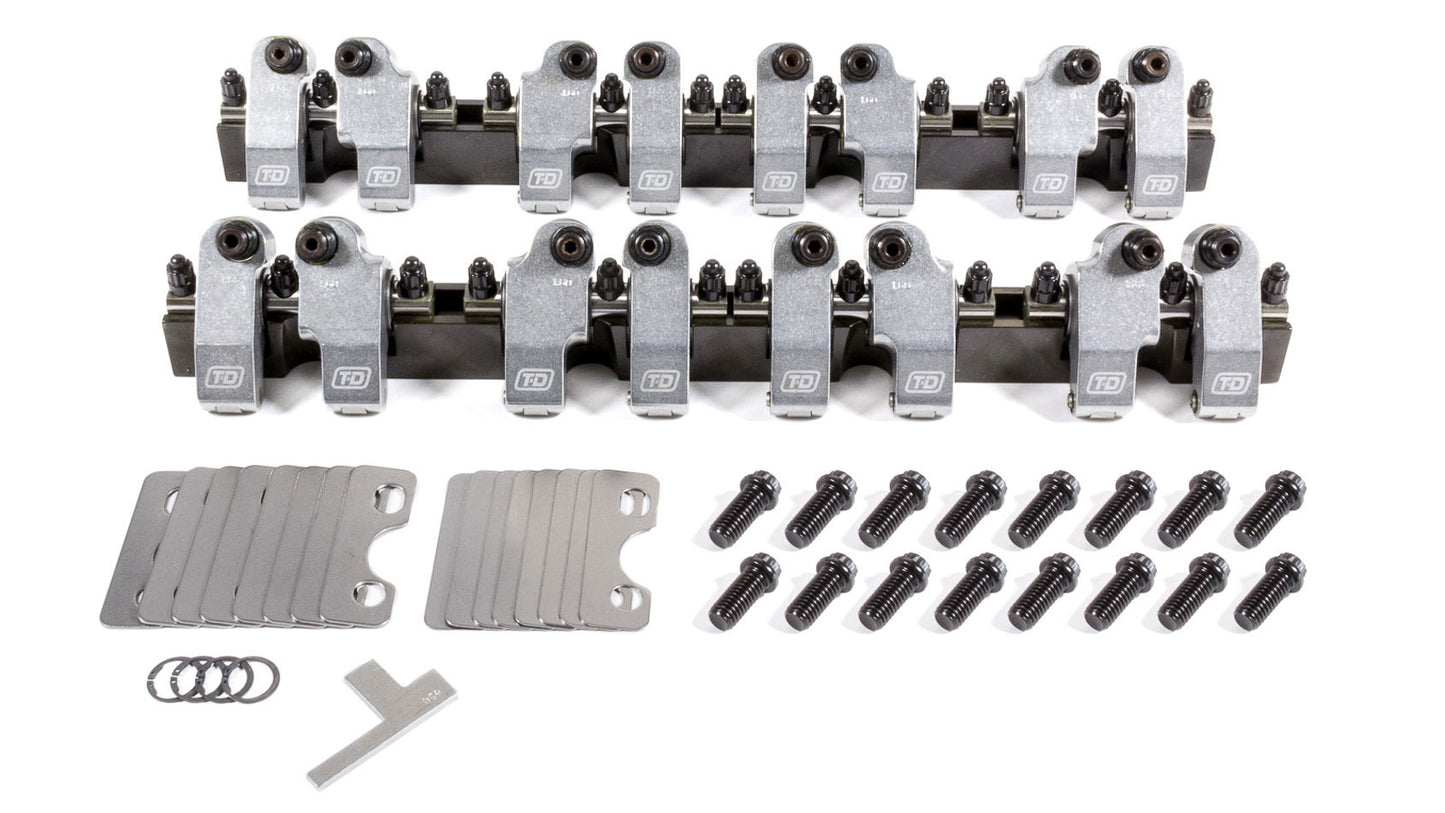 T AND D MACHINE SBC Shaft Rocker Arm Kit w/Bowtie 18 Deg. Heads TDM2053-165/160
