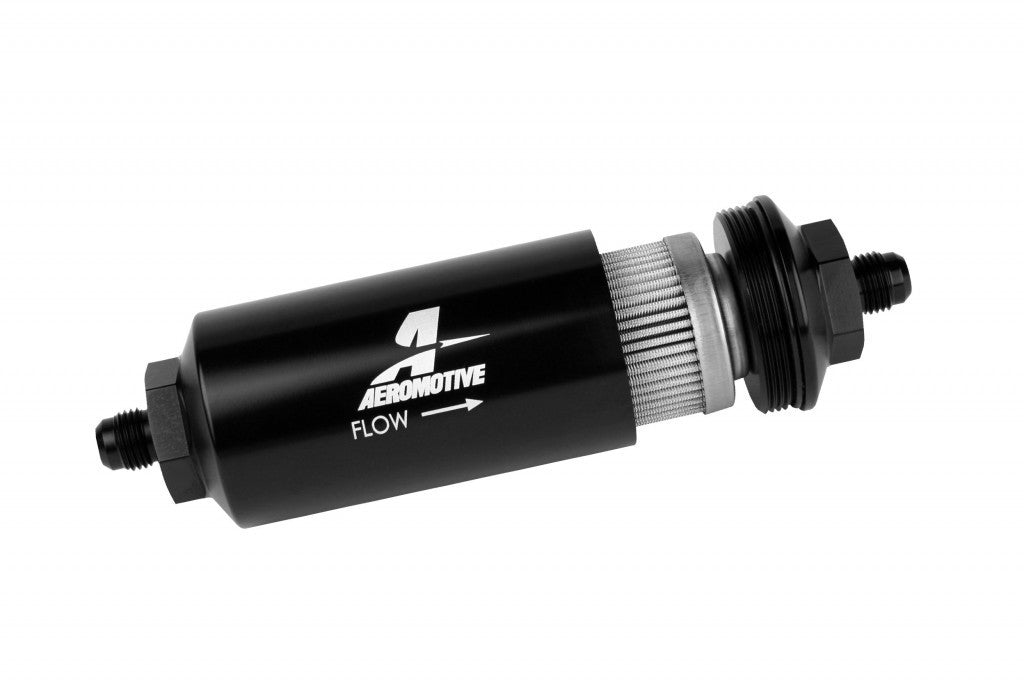 Aeromotive 6an Inline Fuel Filter 40 Micron 2in OD Black AFS12348