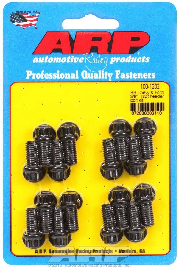 Arp Header Bolt Kit - 12pt. 3/8 x .750 UHL (16) MPN ARP100-1202 For Ford, Chevy