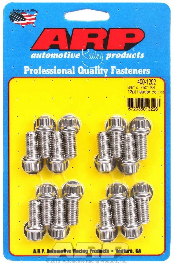Arp S/S Header Bolt Kit - 3/8 x .750 UHL (16) MPN ARP400-1202 For Ford, Chevy
