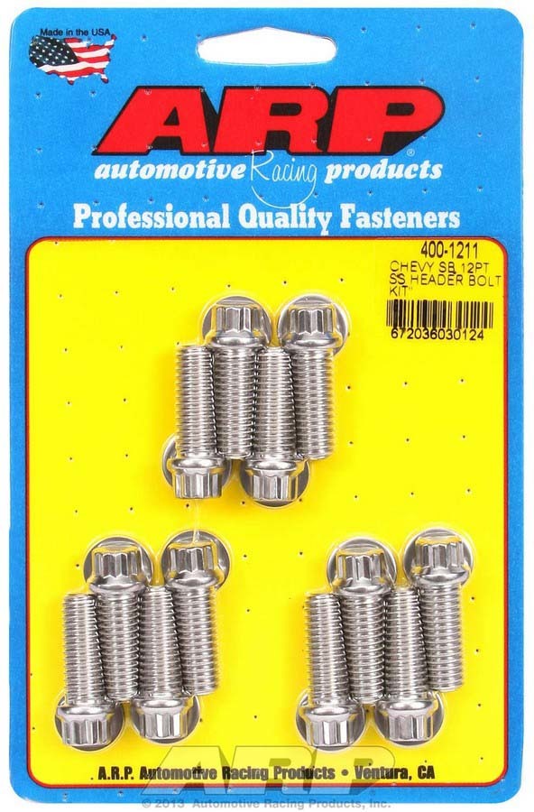Arp S/S Header Bolt Kit - 3/8 x 1.00 UHL (12) MPN ARP400-1211 For Chevy