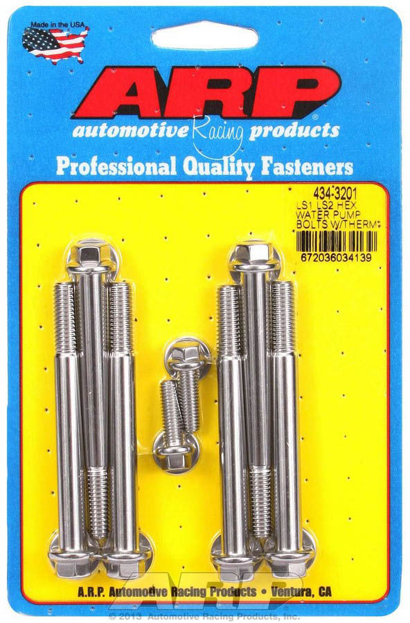 Arp S/S W/P & Thermostat Hsg Bolt Kit - 6pt. LS1/LS2 MPN ARP434-3201 For GM LS-Series