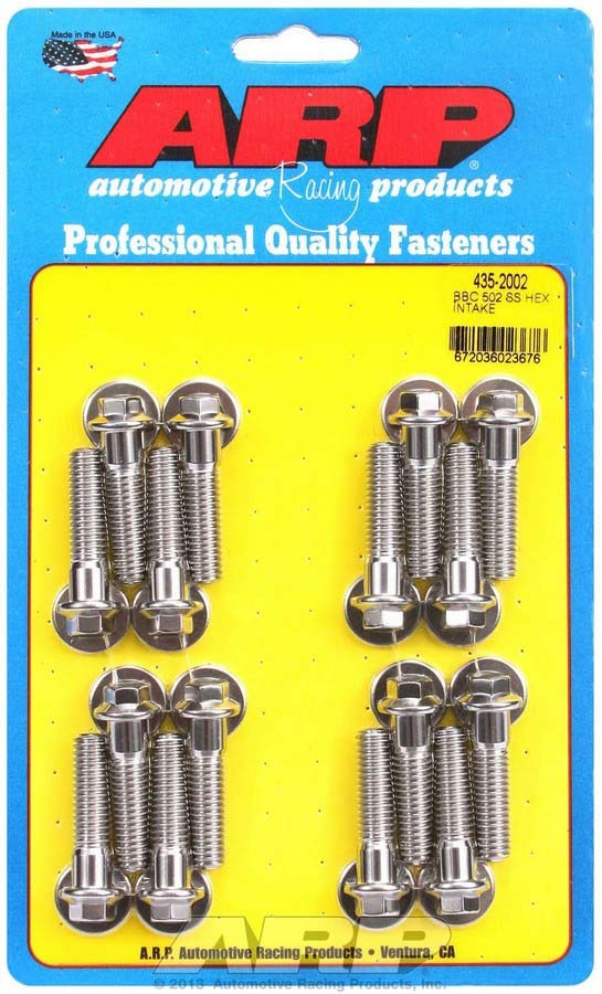 Arp BBC S/S Intake Bolt Kit - 6pt. 502 MPN ARP435-2002 For Chevy