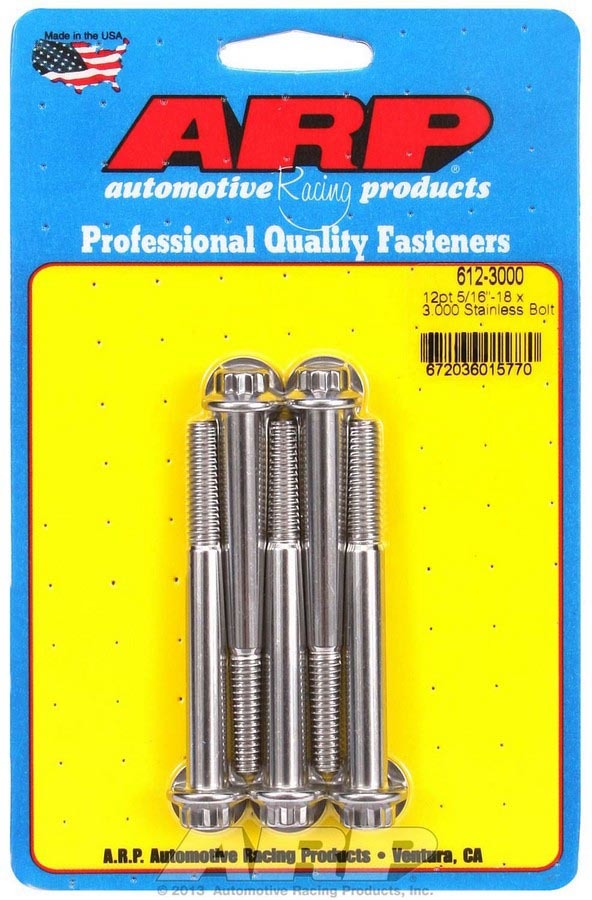Arp S/S Bolt Kit - 12pt. (5) 5/16-18 x 3.000 MPN ARP612-3000 For Universal use