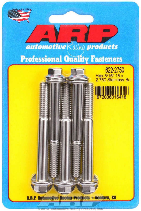 Arp S/S Bolt Kit - 6pt. (5) 5/16-18 x 2.750 MPN ARP622-2750 For Universal use