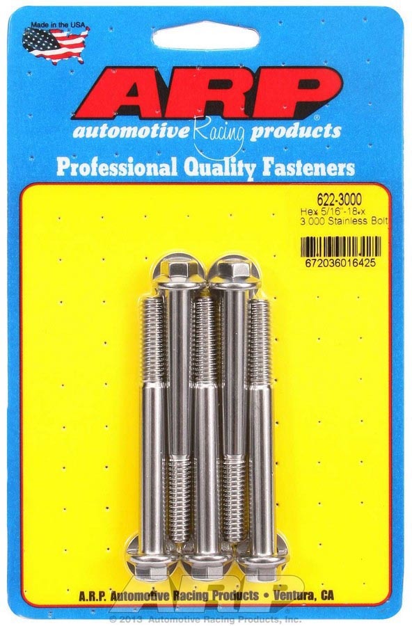 Arp S/S Bolt Kit - 6pt. (5) 5/16-18 x 3.000 MPN ARP622-3000 For Universal use