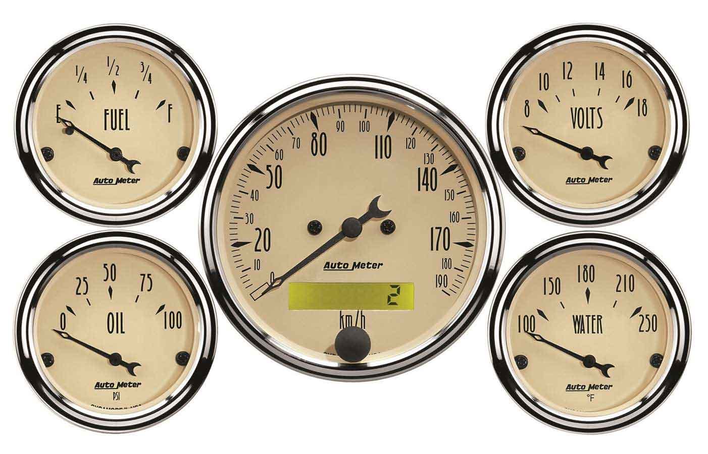 Autometer A/B 5pc. Gauge Kit w/ Elec. Speedo - Metric MPN ATM1809-M