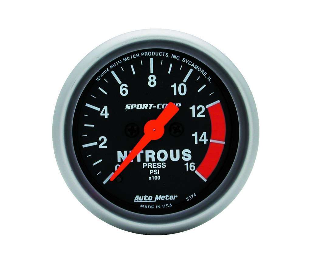 Autometer 2-1/16in S/C Nitrous Press. Gauge 0-1600psi ATM3374