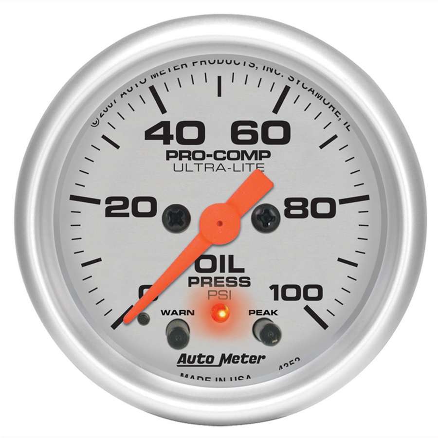 Autometer 2-1/16in U/L Oil Press. Gauge w/Peak & Warning ATM4352