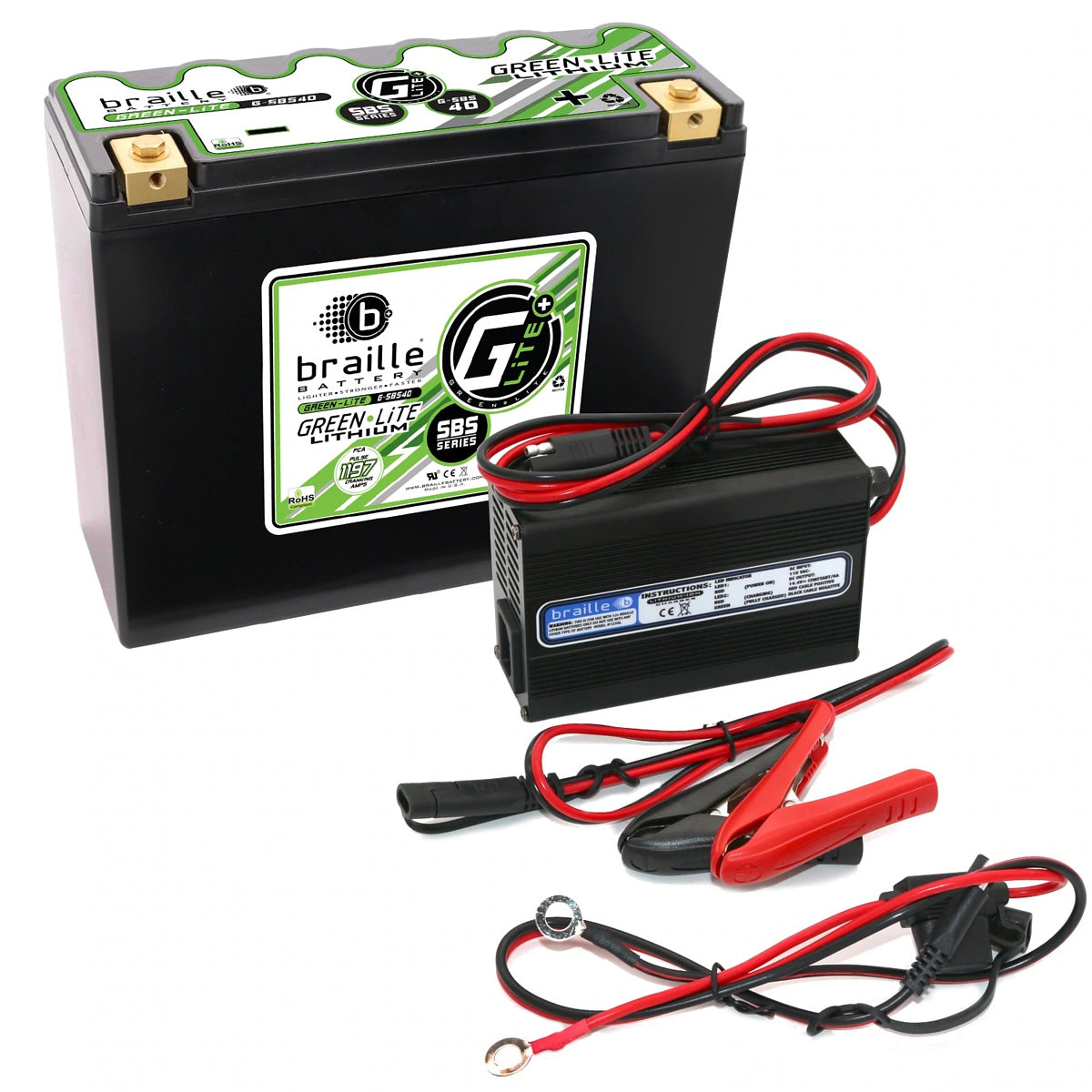 Braille Auto Battery Green-Lite Lithium G-SBC40 Battery/Charger MPN BRBG-SBS40C