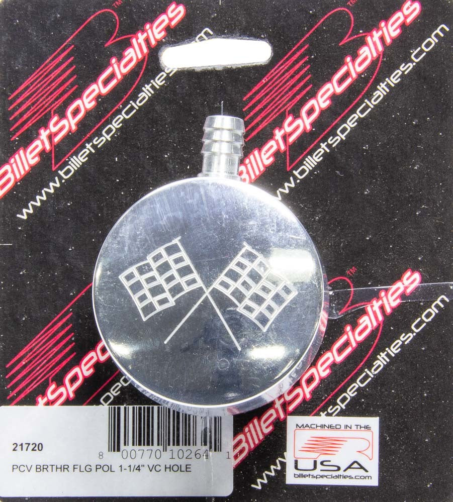 Billet Specialties Polished PCV Breather Cross-Flags Logo MPN BSP21720